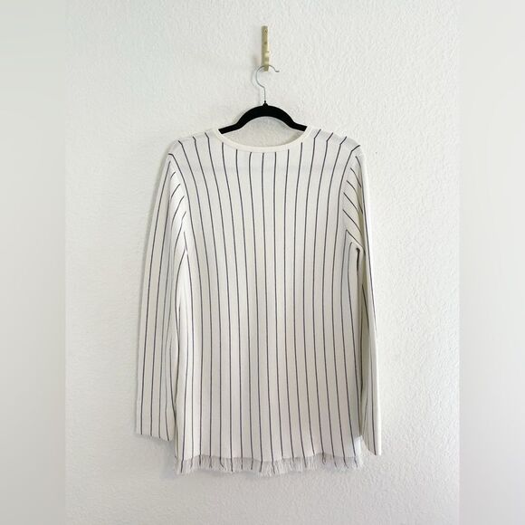 Theory Hayden O Reverie V-Neck Stripe Fringe Pullover Sweater small - Picture 5 of 7